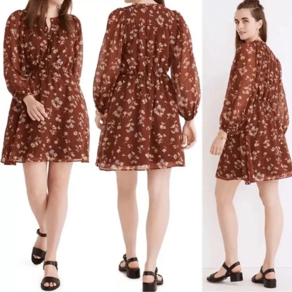 XS Madewell Norma Rae Floral Printed Long Sleeve Dress